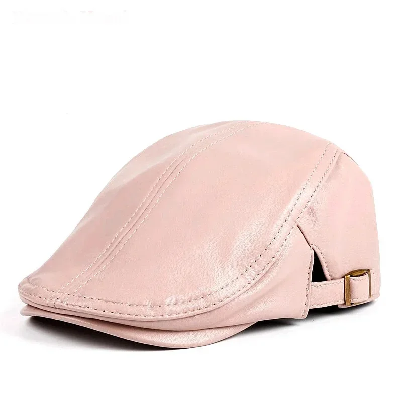 

Spring Women/Men Genuine Leather Thin Beret Hats Ladies Korean Fashion Boina Pink/Red/White Caps Mujer Casual Casquette