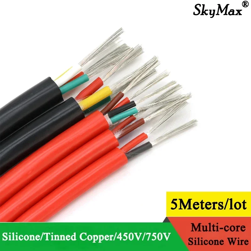 5M Sq 0.3 0.5 0.75 1 1.5 2 2.5 4 6mm Ultra Silicone Rubber Cable 2 3 4Cores Insulated Flexible Copper High Temperature Wire