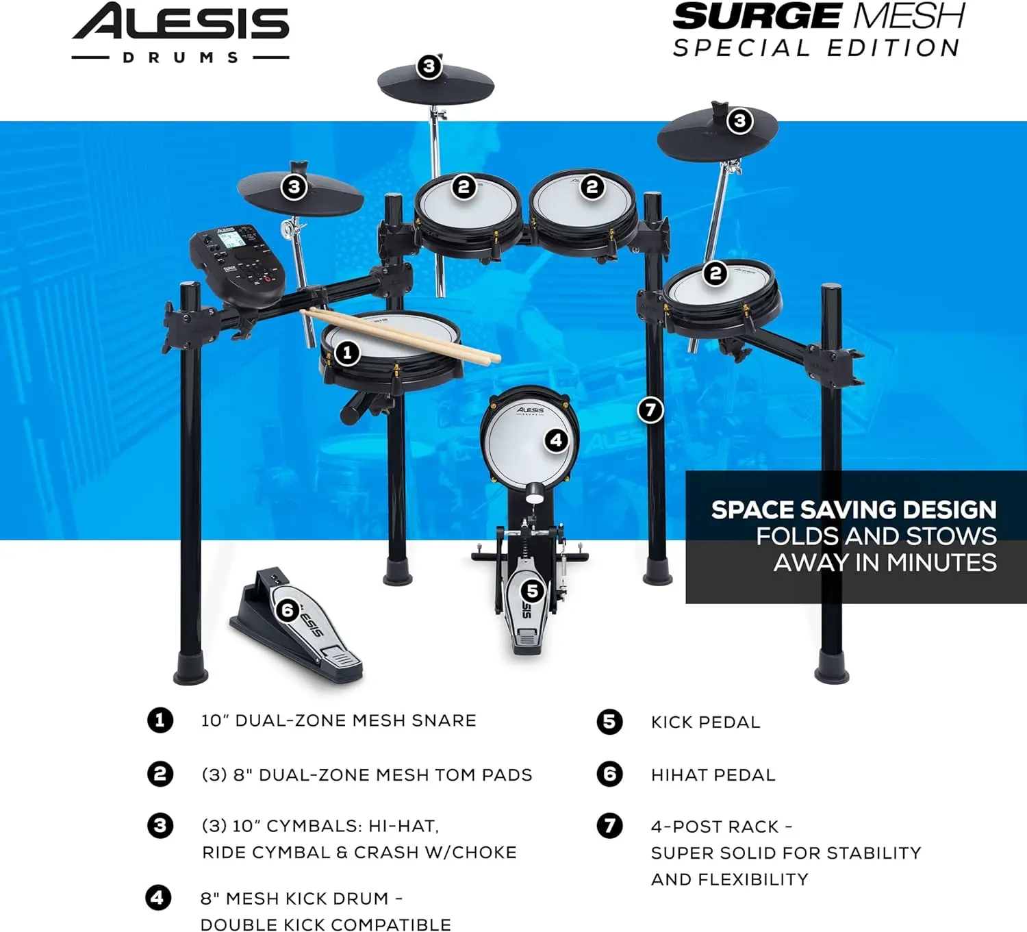 

Alesis Drums Surge Mesh SE Kit - Electric Drum Set with USB MIDI Connectivity, Quiet Mesh Heads, Drum Module, Solid