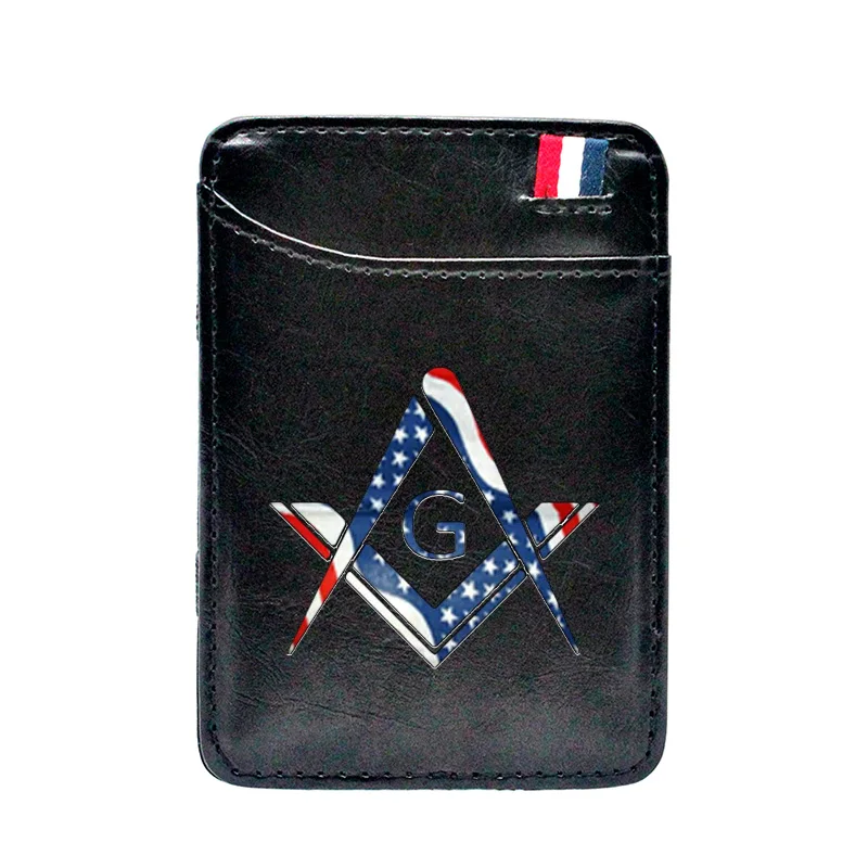 

Freemasonry American Flag Design Printing Leather Magic Wallet Classic Men Women Money Clips Card Purse Cash Holder BE1454