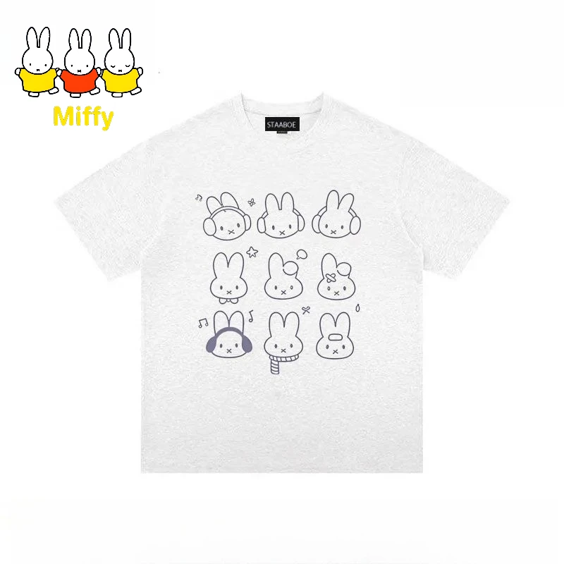 Kawaii Miffy T-shirt Cute Cartoon Miffy T-shirt Loose Summer Fashion Couple Half-Sleeve for Men and Women