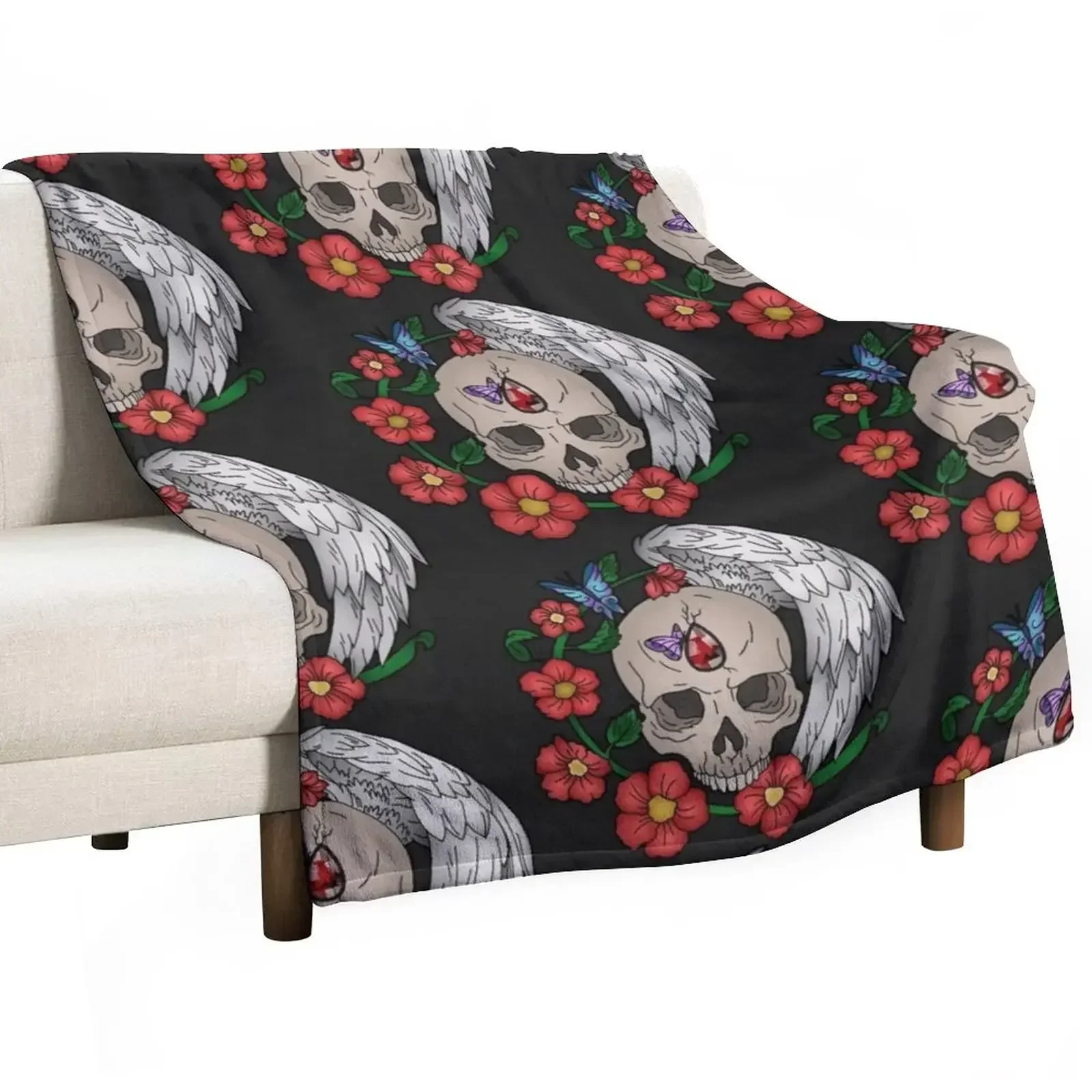 

Skull & Wings Throw Blanket Thermals For Travel Loose Luxury St Bed covers Blankets