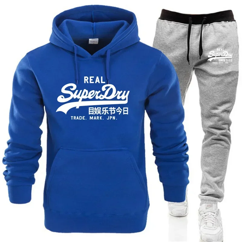 Autumn and winter male and female couples brand fitness sports set fashion hooded jumper + casual pants two-piece set