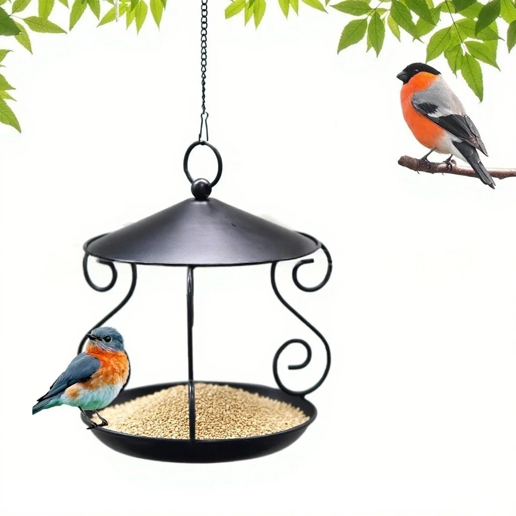 Pet Feeding Supplies Iron Bird Feeder Rainproof Hanging Bird Food Dispenser Windproof Multi-purpose Bird Water Bowl Courtyard
