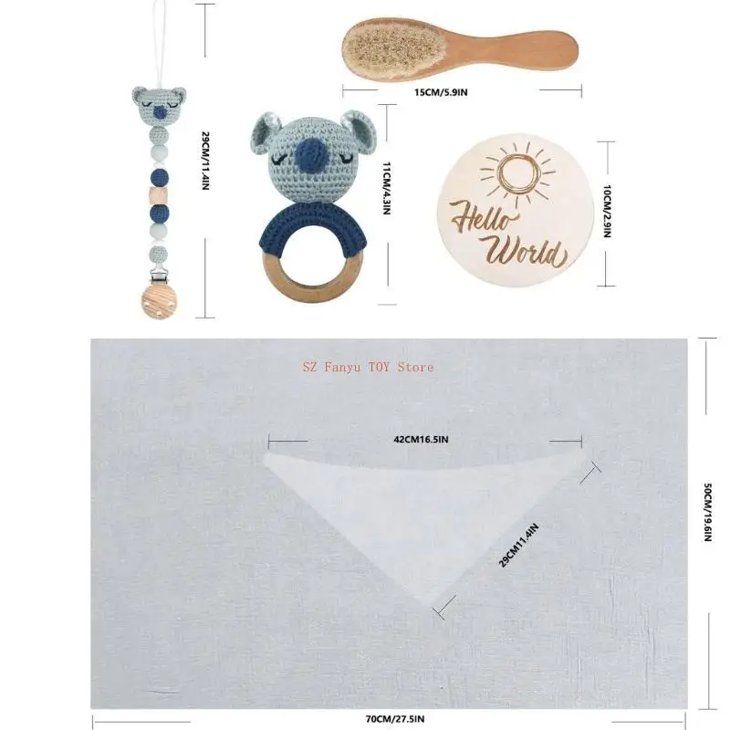 96GC Set Mainan Bayi 6 Potong Selimut Bayi Sikat Rambut Oto Rattle Teether & Dot-rantai