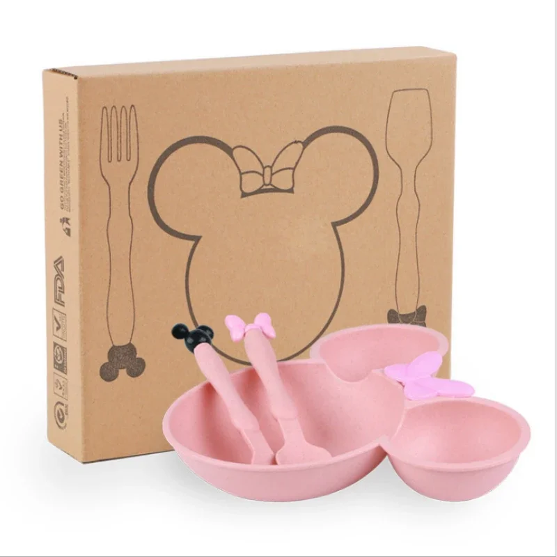 

3Pcs/set Cartoon Baby Bowl Tableware Set Wheat Straw Children's Dishes Kids Dinner Feeding Plate Bowknot Food Plate Spoon Fork