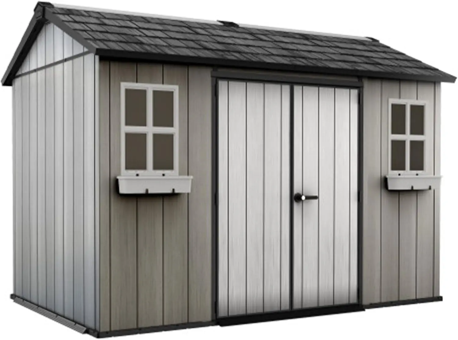 11x7.5 Ft All-Weather Storage Shed with Skylight, Windows, Built-in Ventilation, Customizable Walls, & Lockable Double Doors