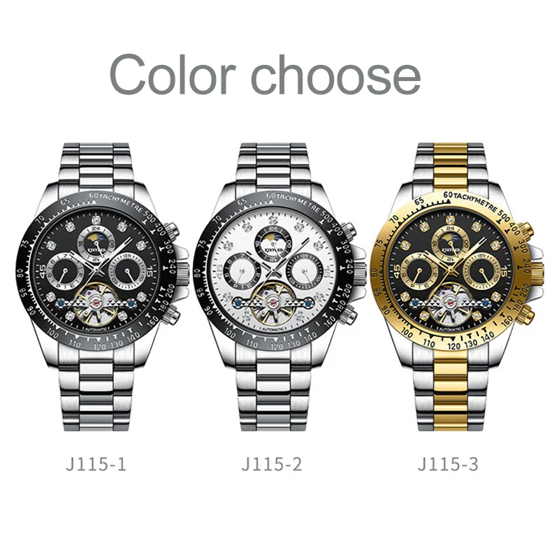 KINYUED Men Automatic Mechanical Watch Business Stainless Steel Wristwatch for Man Waterproof Hand Clock Date Month Watches