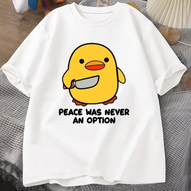 

New Peace Was Never An Option Cute Animal T Shirt Funny Duck Graphic T Shirts Summer Casual Short Sleeve Tops Women Men Clothing