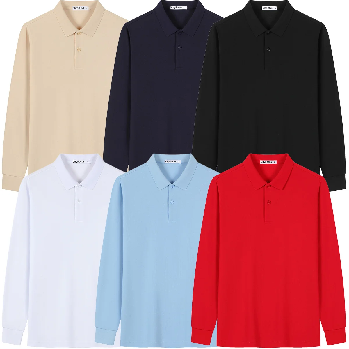 

Men's solid color long sleeved POLO team workwear autumn and winter youth top with multiple color options