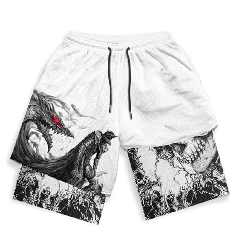 Y2K Summer Men Streetwear Anime High Waist Oversize Breathable Gym Short Pants Training Fitness Workout Track Shorts Clothes