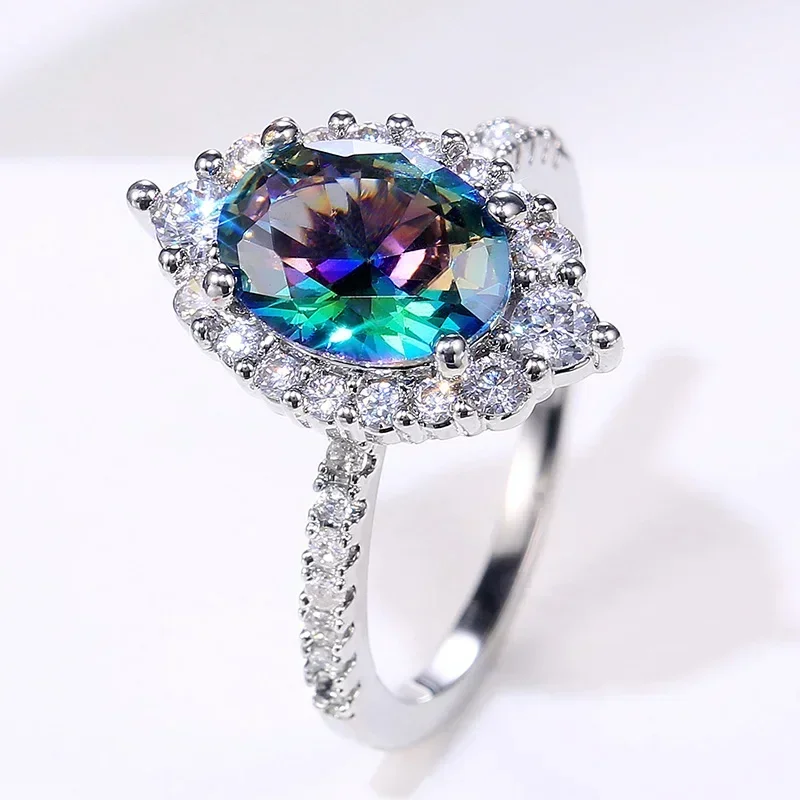 Huitan Marquise Shape Oval Colorful Zircon Women Ring Gorgeous Wedding Anniversary Birthday Gift for Wife/Mother/Grandmother