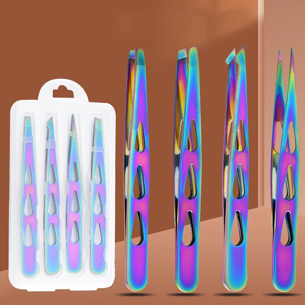 Professional 4pcs Eyebrow Tweezers Set - Precision for Brow Shaping, Beard Plucking & False Lash Application,Eyebrow Tool Set