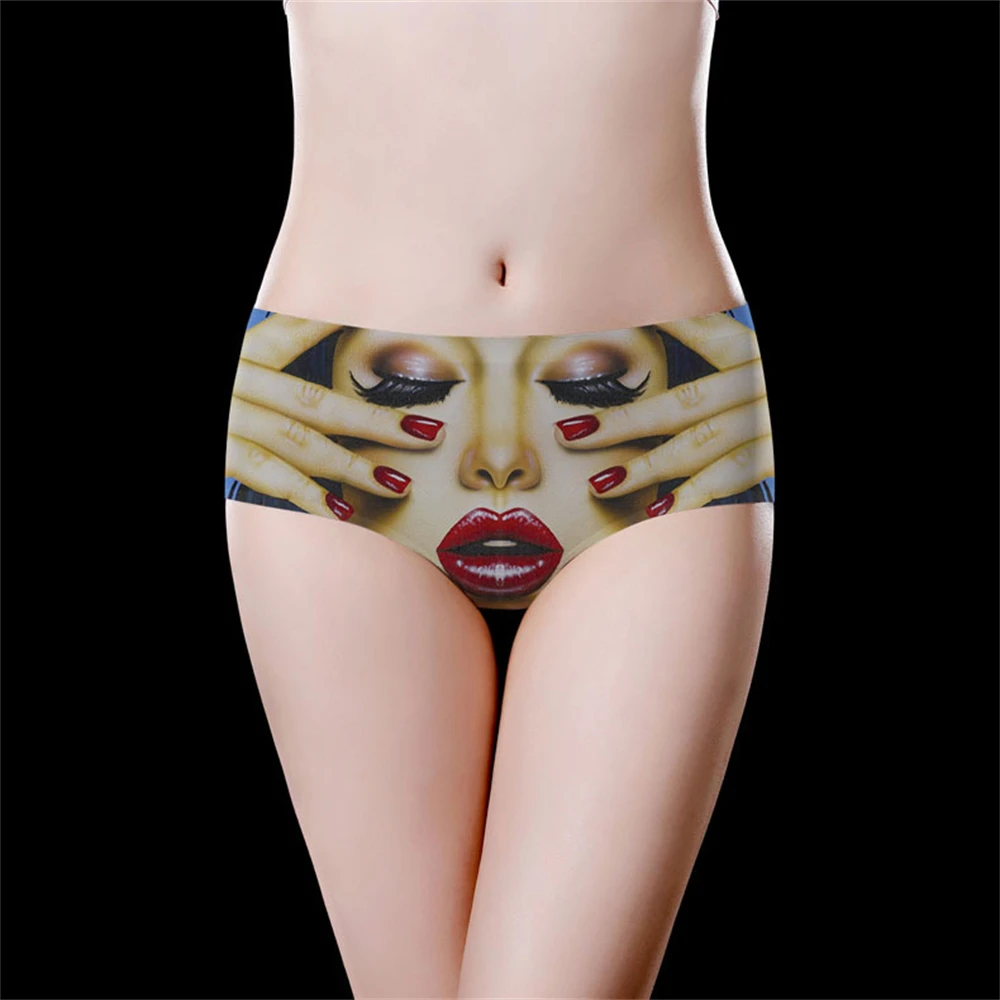 

1 шт., бесшовное нижнее белье в стиле ретро, женские цельные треугольные брюки со средней талией, нижнее белье с принтом, дышащее и телесное ощущение