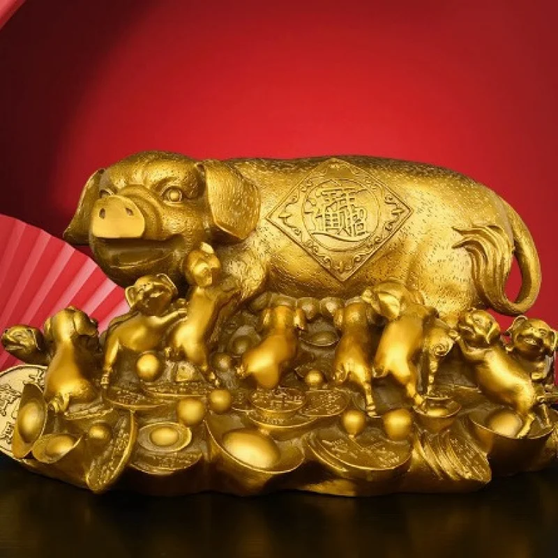 Brass ornament, twelve zodiac signs , money , shop opening gift, copper ingot mascot, auspicious , pig cluster