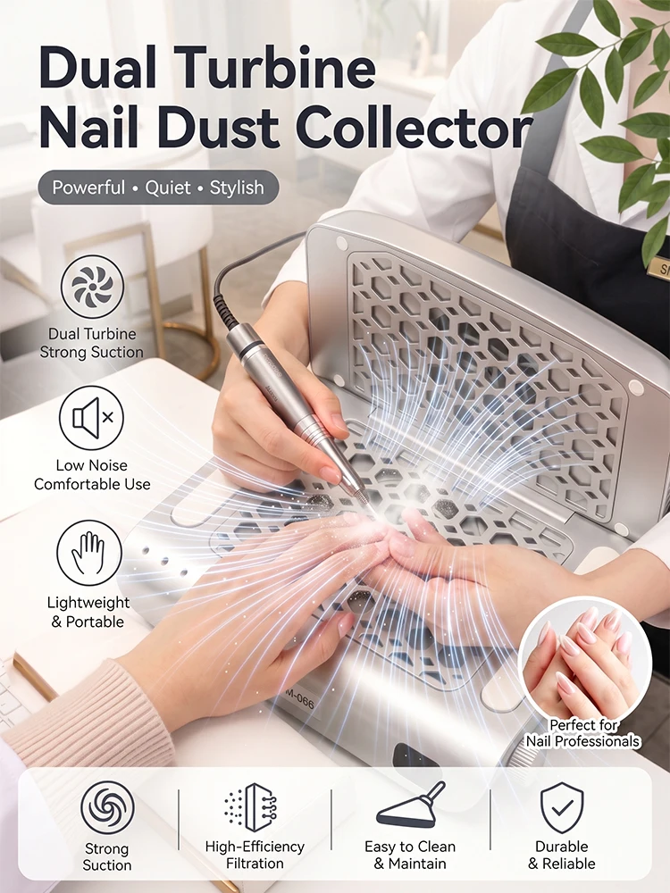 2026 Foldable Dual Turbine Nail Dust Collector 48W Brushless Motor 4200RPM Silent Nail Vacuum Extractor Salon Manicure Tool