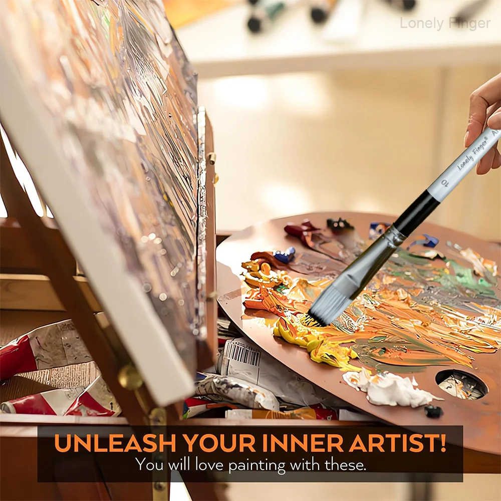 10pcs Flat Paint Brushe with Nylon Bristles for Acrylics ,Perfect for Canvas，Wood, Face and Models