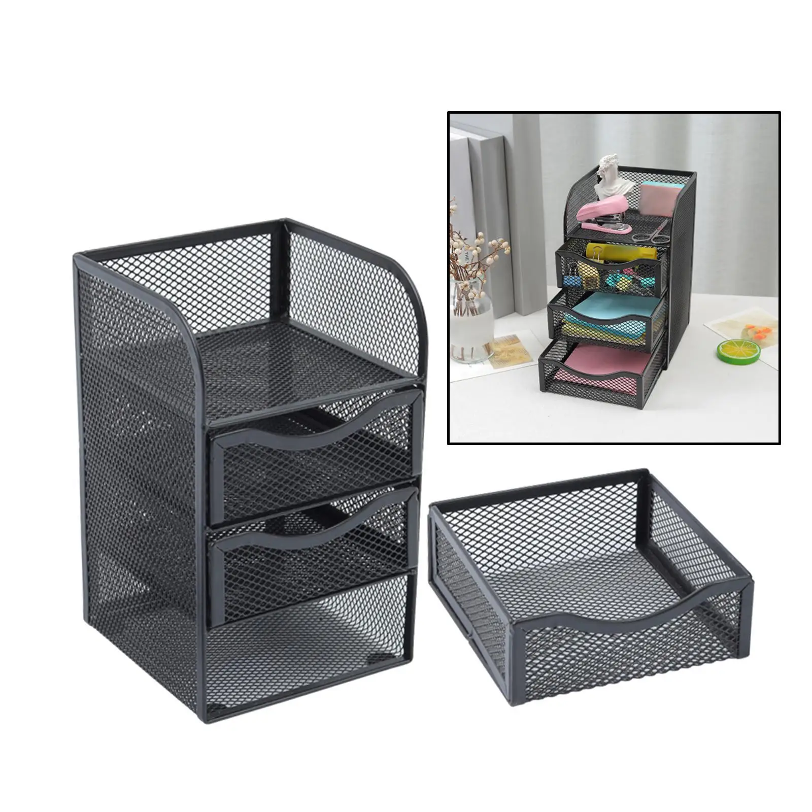 Letter Tray Organizer W/Sliding Drawer Metal 3-Tier for Folders Letter Bills