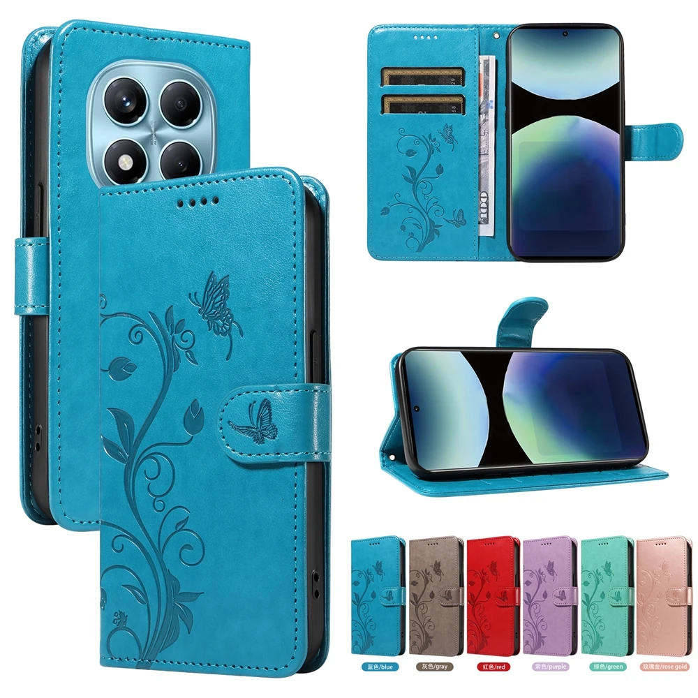 

Магнитный кожаный чехол-кошелек для Redmi Note 14 14S 13 12 Turbo 11 11S 10 10S 9 9S 8 8T Pro Plus 4G 5G Flip Phone Cover Butterfly