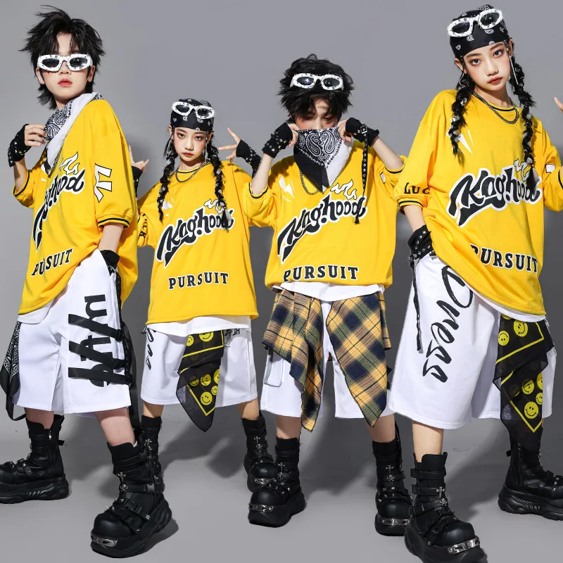 

Boys Hip Hop T-shirt White Vest Prints Shorts Girls Street Dance Jazz Costumes Children Teens Clothes Sets Kids K-pop Streetwear