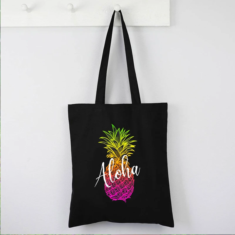 Pineapples Canvas Bag Hawaii Summer Shopping Bags Reusable Korean Tote Bags Mama Love Pineapples Aloha Custom Bag Purses M