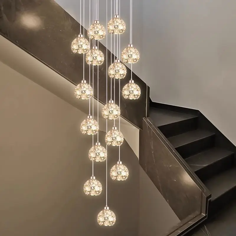 Crystal Chandelier Villa Stairs LED Light Home Interior Decoration Ceiling Chandelier Ceiling Light Modern Lighting Luster Lamp