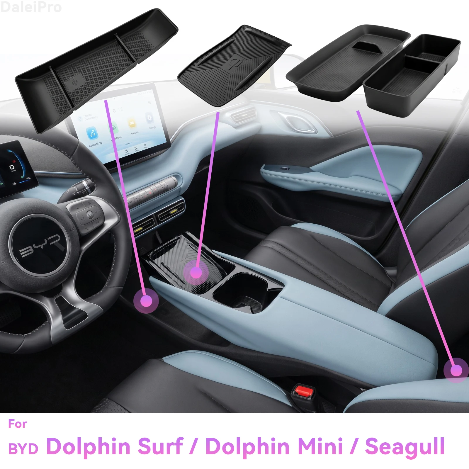 Für BYD Dolphin Surf / Dolphin Mini / Seagull 2023 2024 2025, Aufbewahrungsbox für die hintere Armlehne, TPE-Organizer für die untere Mittelkonsole – Detail 1