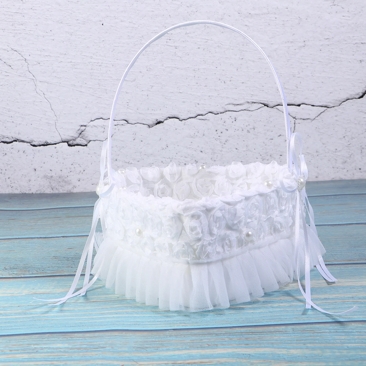 

Flower Girl Baskets Heart Shape Wedding Basket White Bride Rose Flowers Bouquet Romantic Storage Banquet Decorations