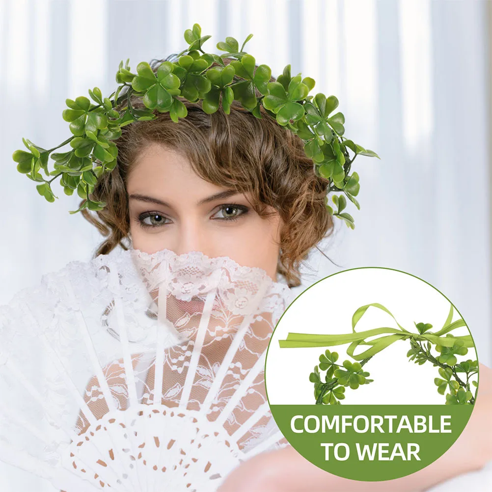 Bandeau couronne florale Shamrock, 2 pièces, ruban réglable vert, accessoires pour cheveux de fête de mariage, diadème de mariée