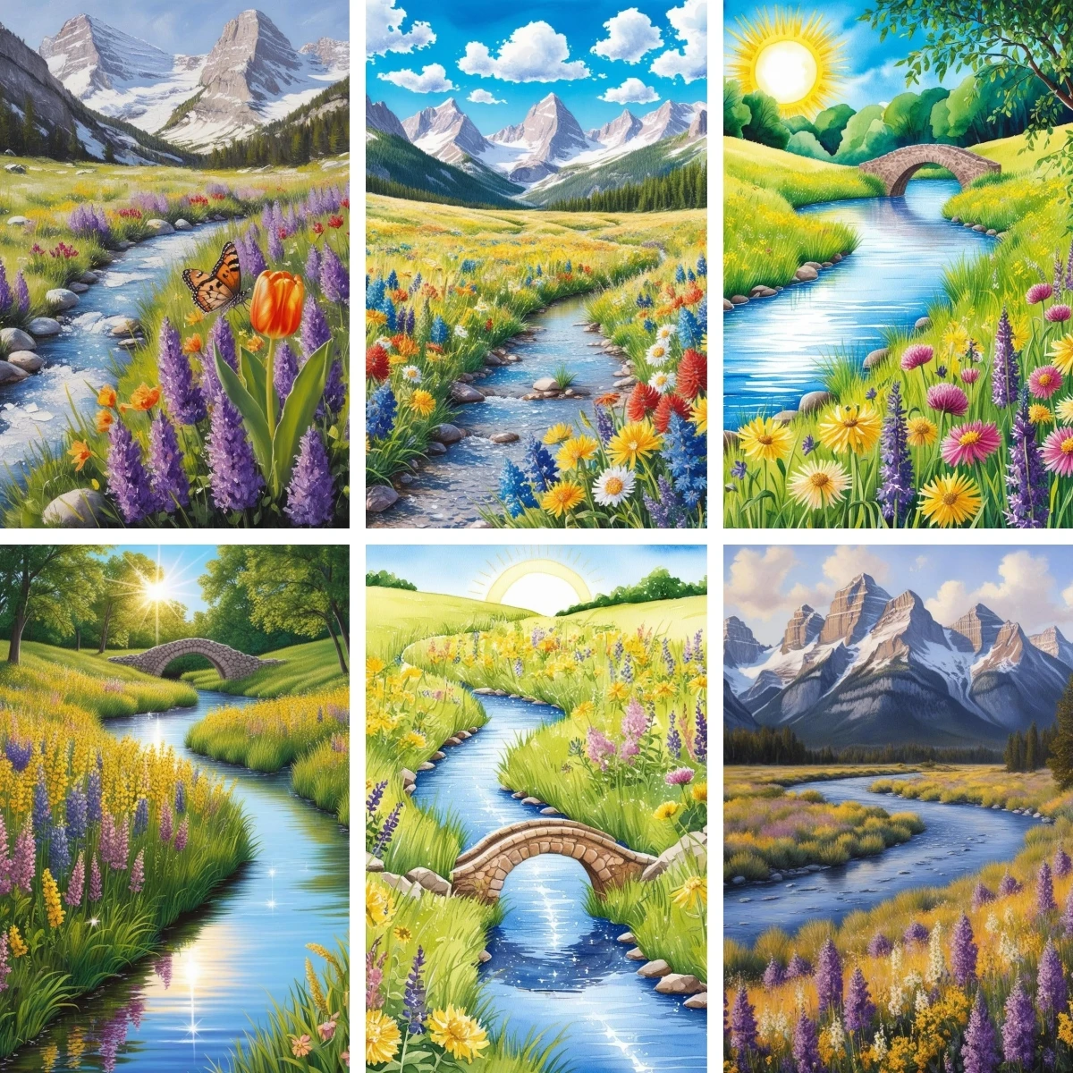 

5D Diamond Painting Highland Stream Scene DIY Embroidery Full Drill Mosaic Flower Mountain Nature Landscape Home Decor Gift