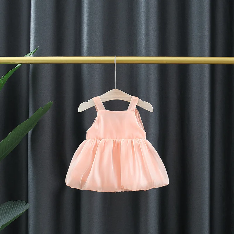 Summer Baby Girl Birthday Party Princess Mesh Evening Dresses Sweet Solid Color Bow Knot Sleeveless Lightweight Children Clothes