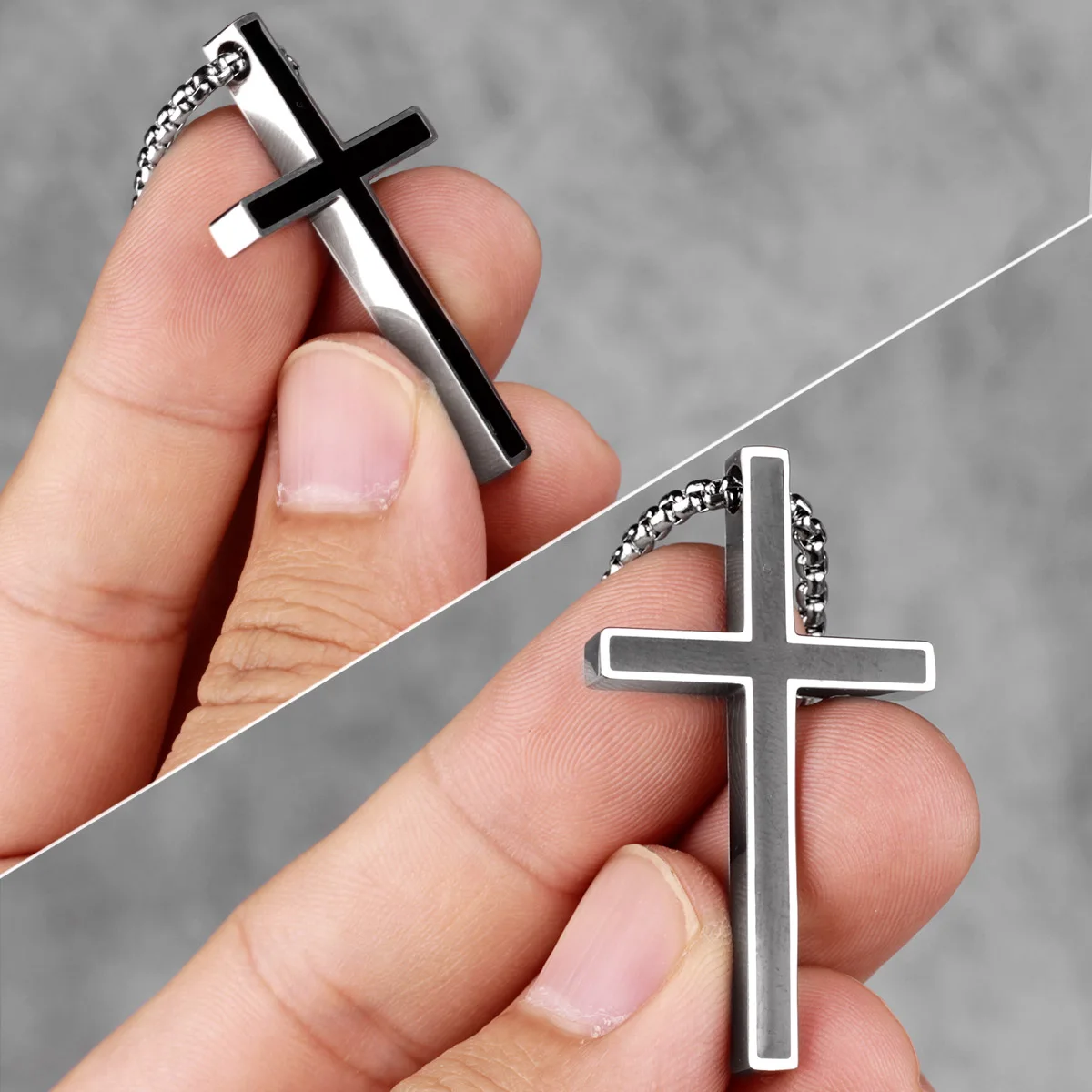 Simple Black Cross Long Men Necklace Pendants Chain Punk for Boyfriend Male Stainless Steel Jewelry Creativity Gift Wholesale