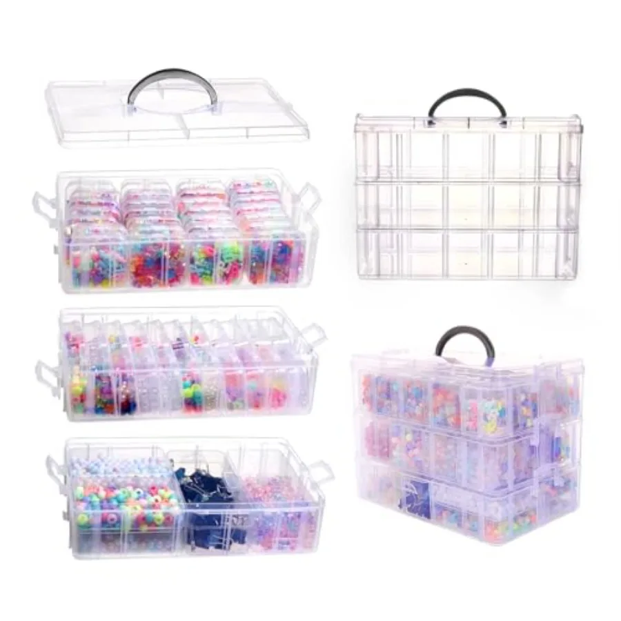 

Bead Organizer Box 56 Pcs Small Plastic Containers with Lids and 3-Tier Stackable Storage Box Clear Organizers for Jewelry Toys