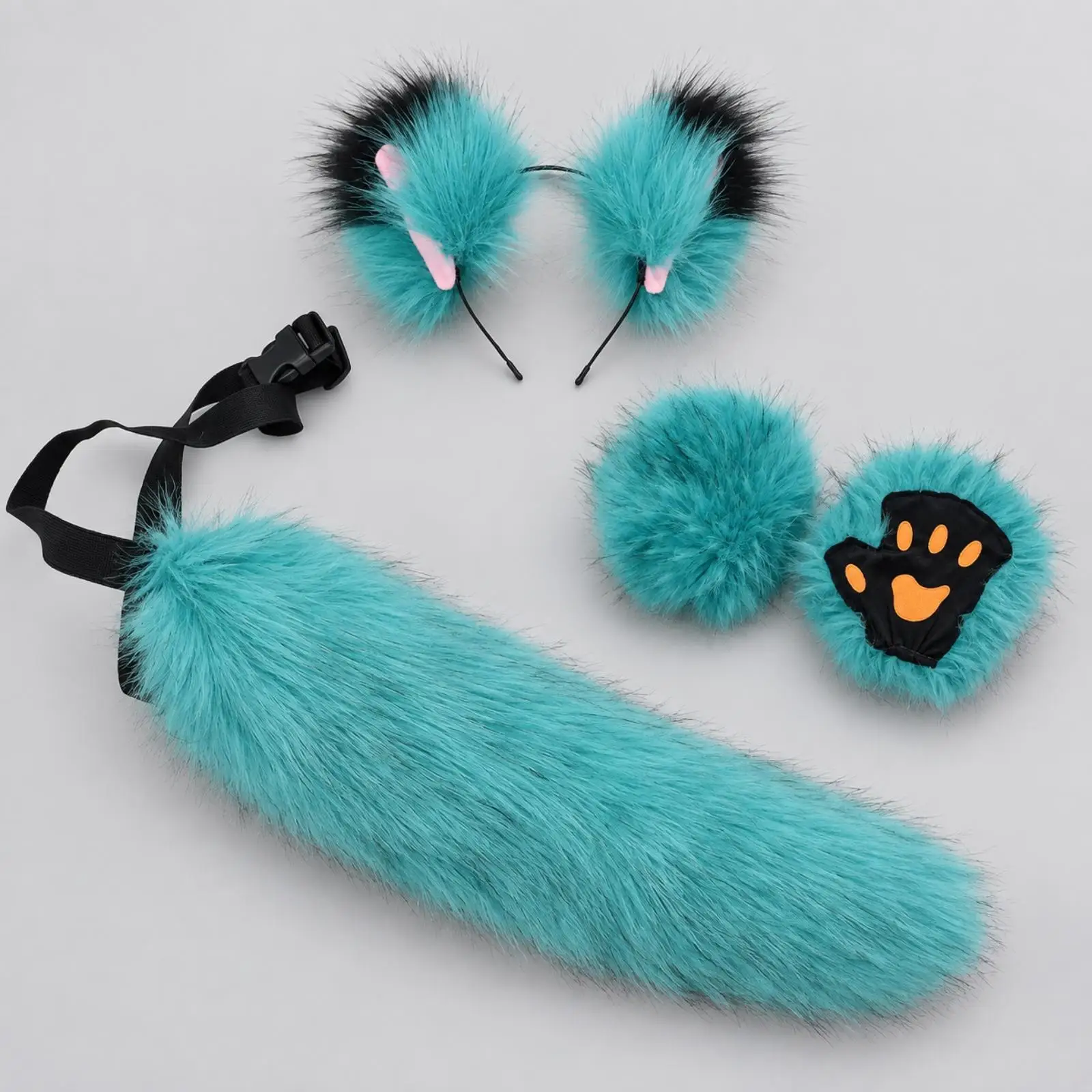 Cosplay Accessory Ensemble Lightweight Soft Faux Plush Animal Costume Accessory Set Furry Ears Headband Tail Paw Gloves Set