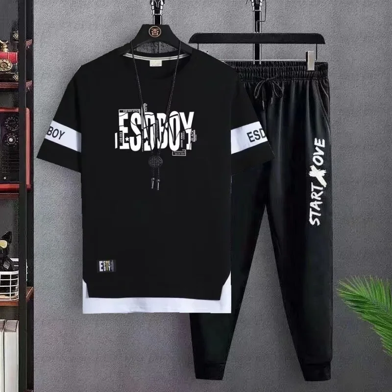 Men's Summer set Hot-selling T-shirt Pants Set Casual Fitness Jogger Pants Summer Gym T Shirt Hip Hop Fashion Men's Tracksuits