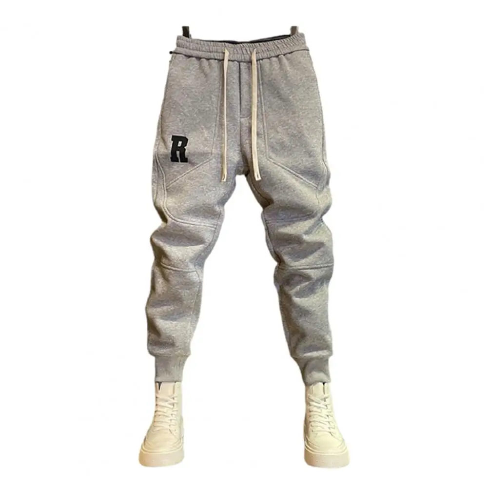 

Men Sweatpants Fleece-lined Trousers Thick Warm Drawstring Loose Pockets Trousers