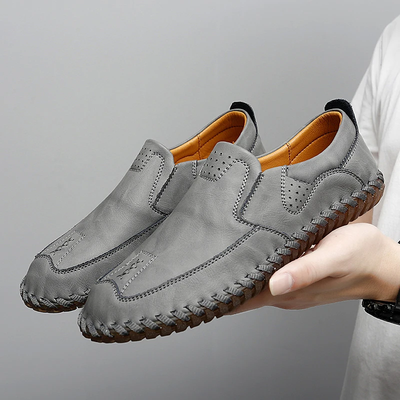 

Men wide legged casual loafers hand sewn lightweight comfortable soft large size (38-47) single shoe