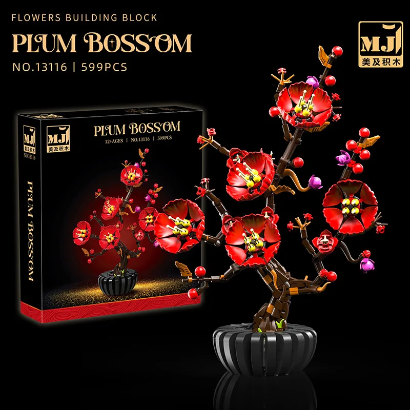 

MOC Preserved Plum Blossom Hibiscus Building Blocks Exquisite Decorative House Ornaments DIY Potted Plant Assembly Gifts