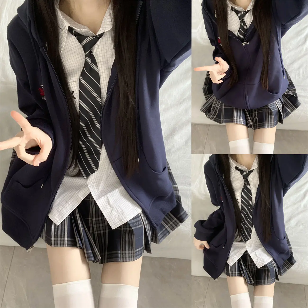 ญี่ปุ่นเกาหลี JK เสื้อสเวตเตอร์ชุดยูนิฟอร์มชุดเสื้อกระโปรงลายสก๊อตวิทยาลัยสไตล์ชุดนักเรียนสวมใส่น่ารักสวมบทบาทแฟชั่น