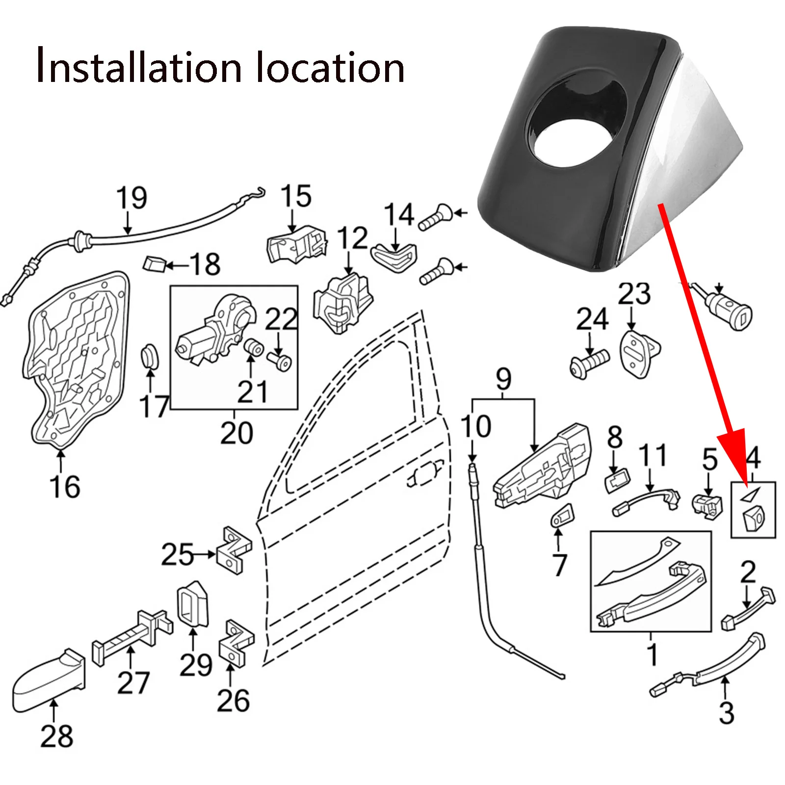 For Audi A6 A7 A8 RS6 RS7 A6/S6 A8/S8 Black chrome car exterior front left door handle key hole trim cover 4H1837879 2014-2016