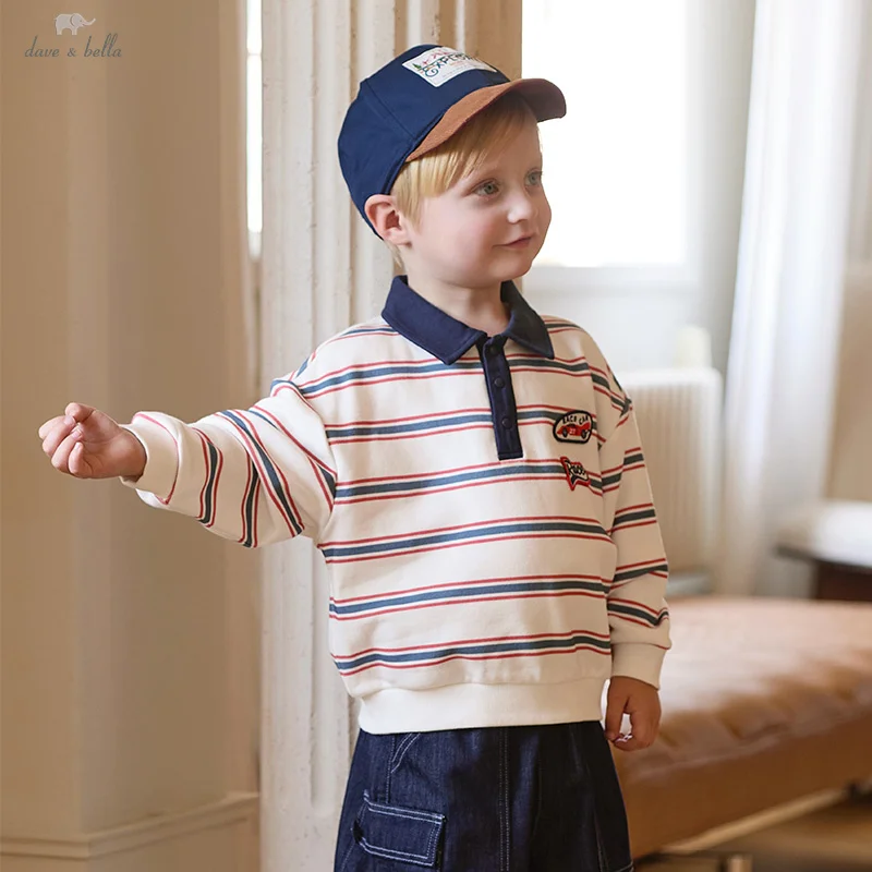 Dave Bella Boys Striped Sweatshirt Pullover Gentle Autumn Spring Long Sleeves Children Sportswear Tops Fashion Casual DB3263088
