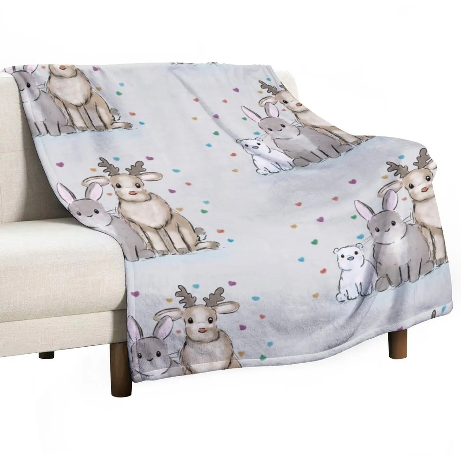 

Christmas bunny and friends Throw Blanket Beach Blanket Sofa Quilt Blanket Luxury