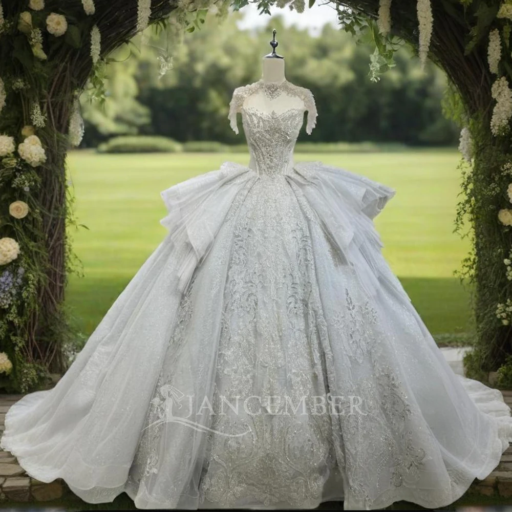 

Jancember Fashionable Strapless Bridal Dress For Women Ball Gown With Cape Beaded Lace Up vestidos novias boda Custom Made