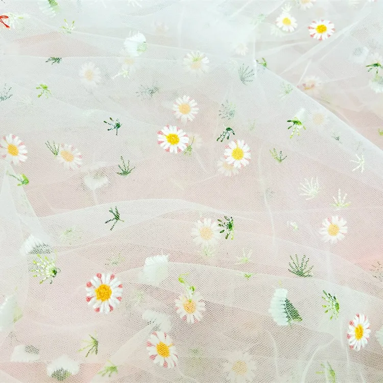 Французская высококачественная маленькая шифоновая ткань с цветочной вышивкой ромашки, модная африканская кружевная ткань с вышивкой ручной работы