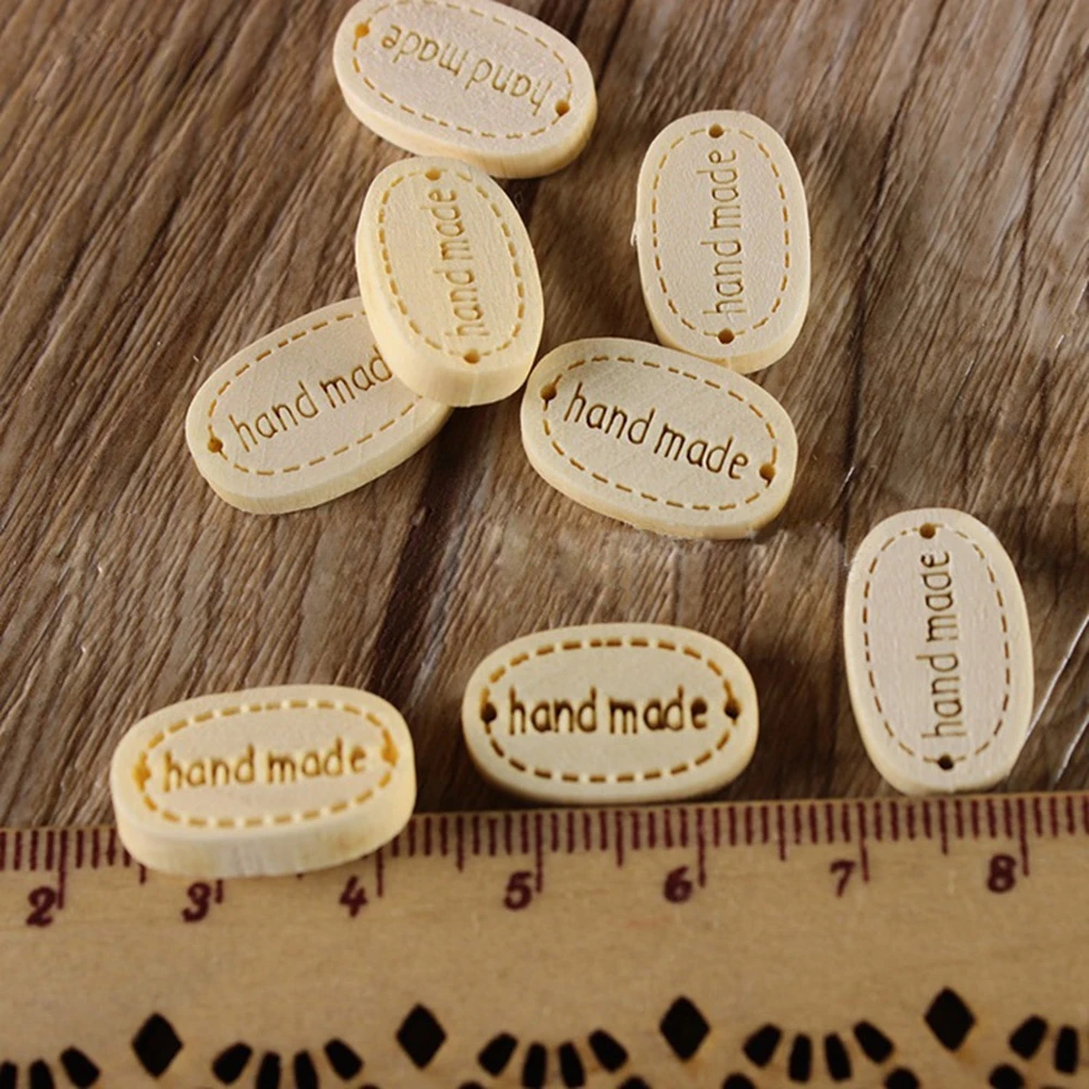 50pcs 2 Holes Sewing Wood Buttons Hand Made Word Scrapbooking Crafts 19 x 12mm Decorate bottoni botoes W2001