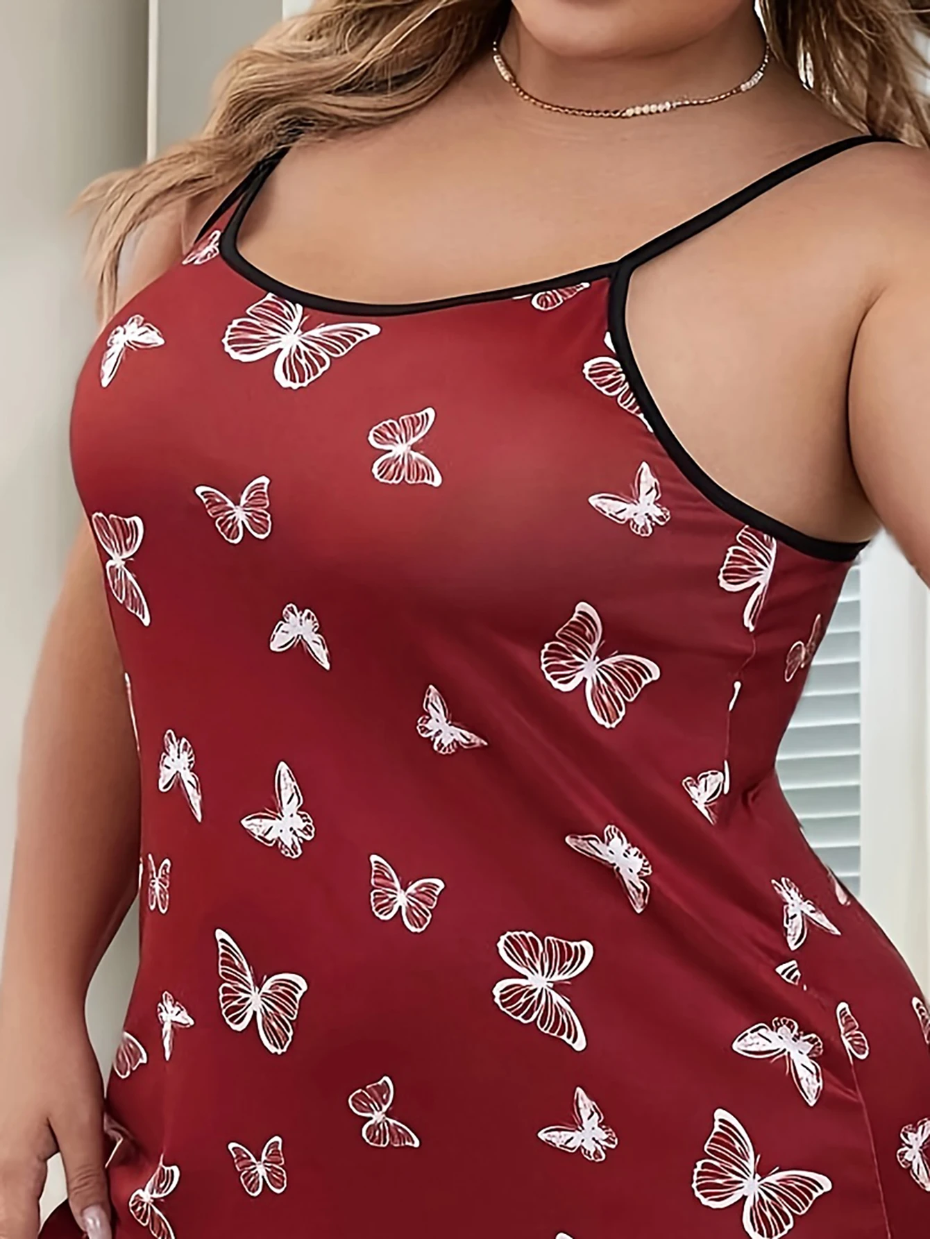 Summer new style lady fat sister full print butterfly print sexy style loose large size wooden ear milk silk sling nightdress