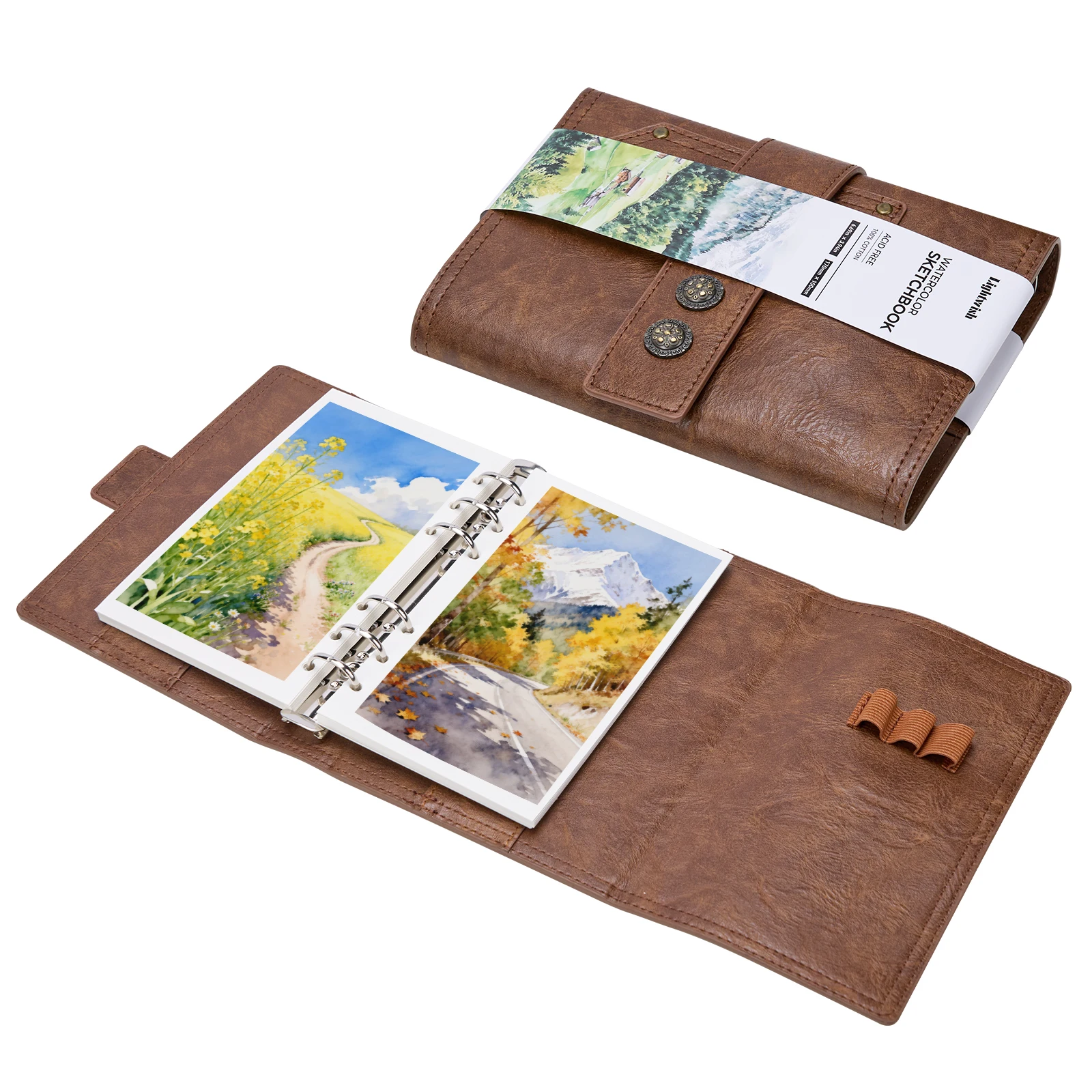 Lightwish 100% Cotton 300gsm Acid-Free Watercolor Sketchbook 6.7x3.9in 20 Sheets Refillable for Artists Travel Journal