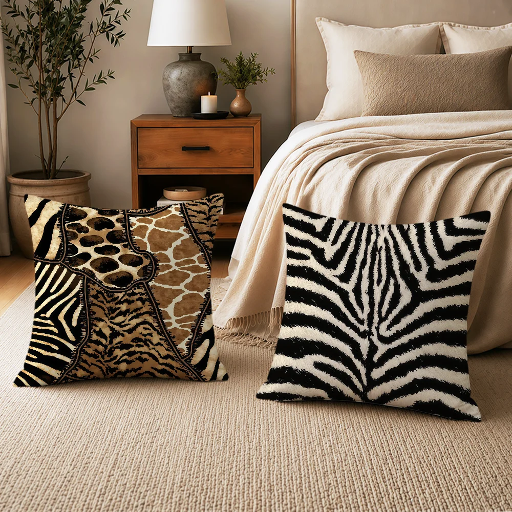 Leopard Simulated Animal Fur Tiger Cushion Cover Soft Pillowcase Double Sided Sofa Home Living Room Decor Bed Hogar Gift