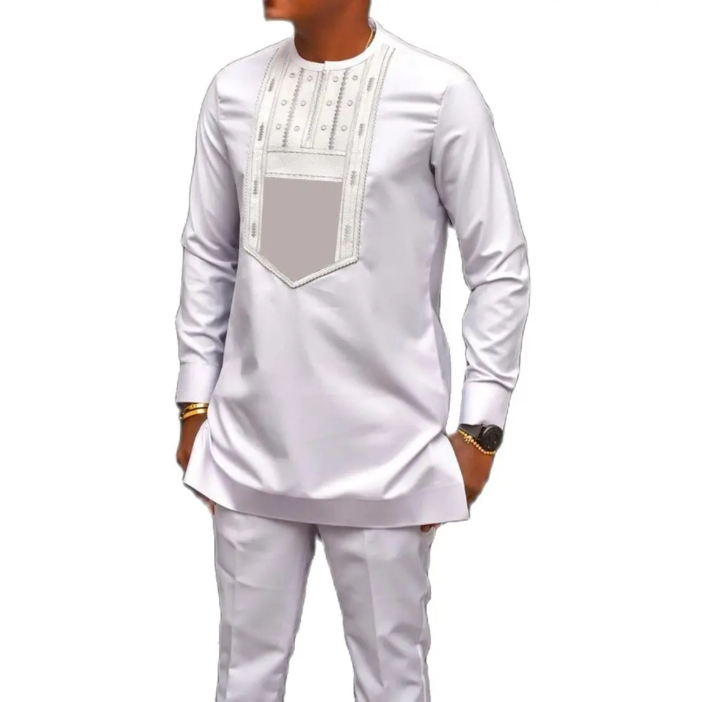 Kaftan Herren Trainings anzüge 2 Stück bestickte Top-Shirt-Hose afrikanische ethnische lässige traditionelle Kleidung Hochzeit Männer setzt Outfits