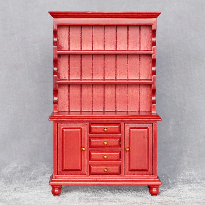 أثاث مصغر لبيت الدمى بمقياس 1:12 - خزانة قائمة بباب مزدوج من 3 طبقات، رف عرض قابل للفصل لتزيين بيت الدمى
